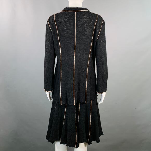 OKW Size S Black Gold Wool Stripe Midi Skirt Suit - Picture 4 of 9